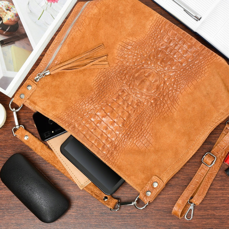 Torebka skórzana zamszowa CROCO shopper duża