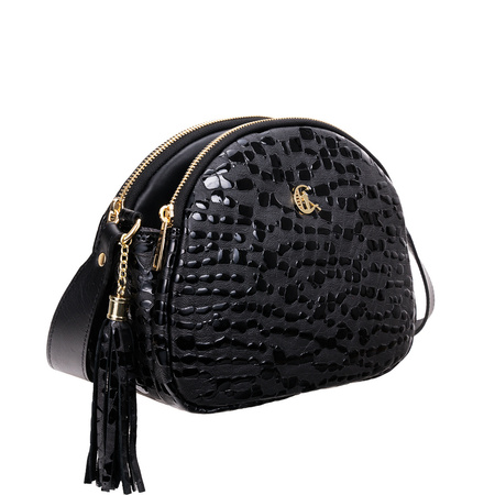 Torebka Canaletto - elegancka czarna skórzana listonoszka z efektem kropli