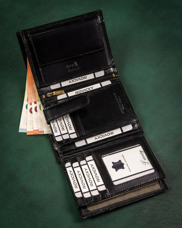 Portfel męski skórzany Rovicky - duży, czarny z RFID