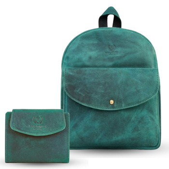 Plecak skórzany damski zielony z portfelem Paolo Peruzzi T-18-HGR