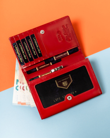 Portfel damski Peterson RFID z naturalnej skóry w kolorze czerwonym