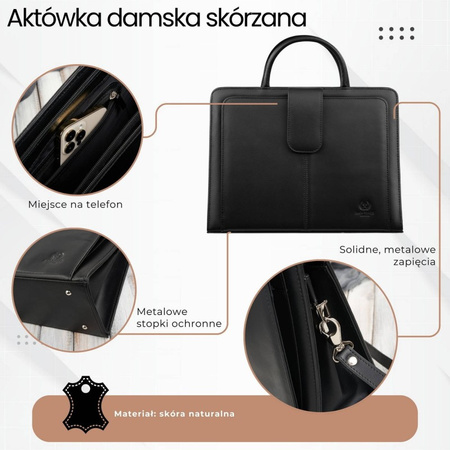 Aktówka skórzana czarna damska Paolo Peruzzi model 168BY-HBL