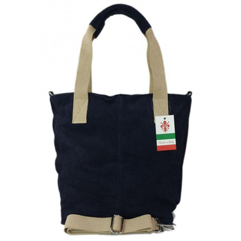 Miękki zamszowy worek na ramię ,pojemny Włoski shopper  Vera Pelle ,Granatowy W234BS