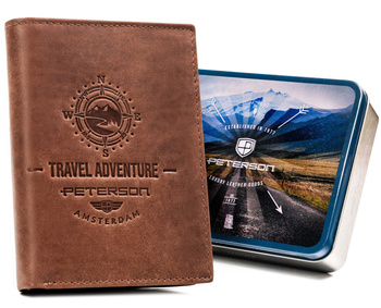 Portfel męski Peterson z naturalnej skóry - duży, pionowy, RFID