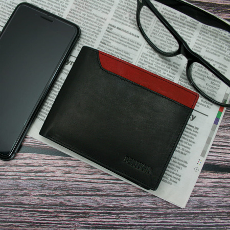 Portfel męski z kolorową wstawką Bellugio - czarno-czerwony