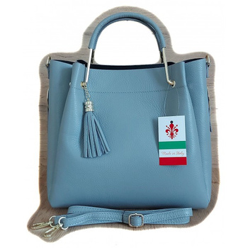 Włoski kuferek Shopperka A4 ,złote okucia + frędzelek  Vera Pelle   Szary KLV33G