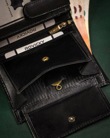 Portfel męski skórzany Rovicky - duży, czarny z RFID