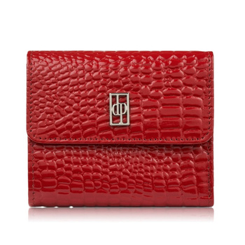 Skórzany portfel damski mały czerwony z toczeniem typu croco Paolo Peruzzi AL-03-RD