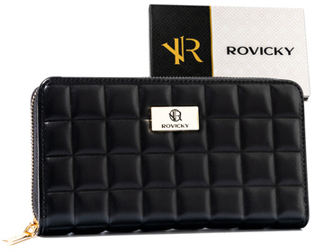 Duży portfel damski w typie piórnika ze skóry ekologicznej w czarnym kolorze - Rovicky