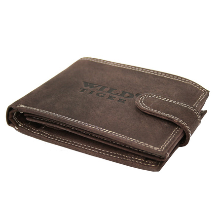 Portfel męski skóra nubuk nap Wild Tiger - ciemnobrązowy