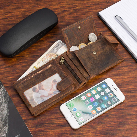 Portfel skórzany męski z tłoczeniem pies Bellugio - rdzawy