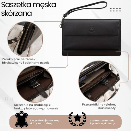 Saszetka męska skórzana brązowa Paolo Peruzzi AL-26 z uchwytem