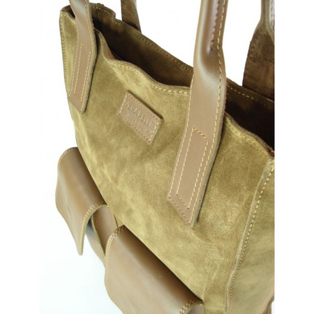 Torba skórzana XXL Vera Pelle zamszowa, pojemna, Camel BYC88C