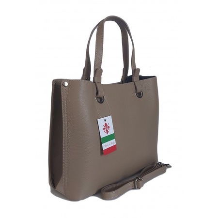 Torba Shopper Beżowa Vera Pelle z trzema komorami, A4