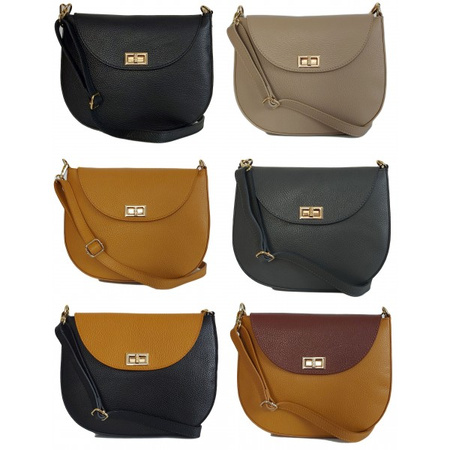 Listonoszka skórzana Vera Pelle Camel, złote okucia, made in Italy