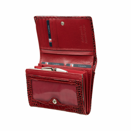 Portfel damski skórzany croco Canaletto w eleganckim bordo