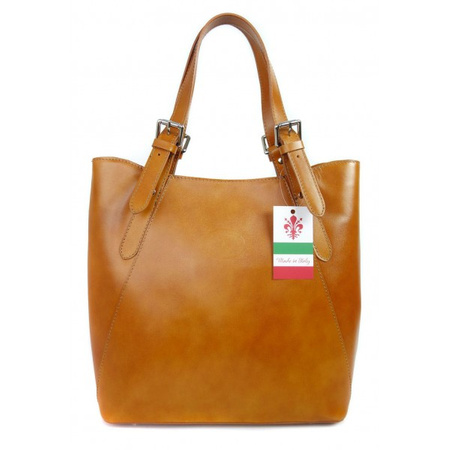 Włoska torebka skórzana na ramię ,Vera Pelle A4,shopper Camel V77C