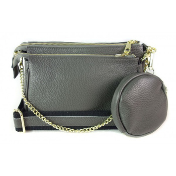 Torebka listonoszka Vera Pelle 3w1 szara ze złotymi okuciami A5 VP791G