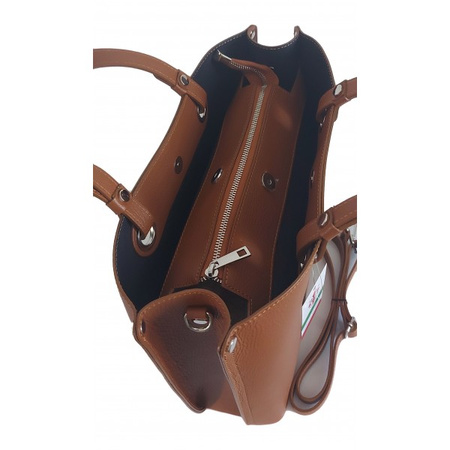 Torba shopper skórzana Vera Pelle camel z trzema komorami A4