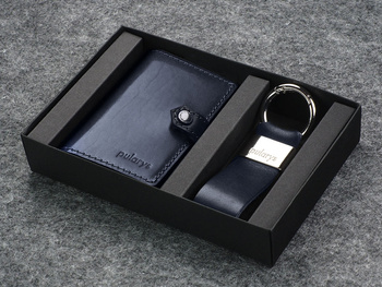 Portfel HIKER  w zestawie z brelokiem ze skóry Nomad granatowy