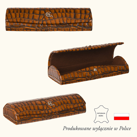 Etui na okulary Canaletto z naturalnej skóry krokodyla w kolorze koniakowym
