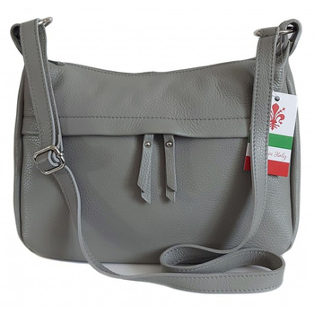 Duża piękna Włoska listonoszka Vera Pelle pojemna klasyczna torebka Szara DLK4G