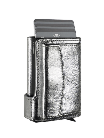 Portfel SOLO Max wykonany z lśniącej skóry Regalia srebrny