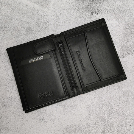 Portfel antykradzieżowy męski skórzany RFID Bellugio - czarny