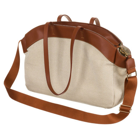 Torba shopper damska ze skóry naturalnej i poliamidu - beżowa/brown