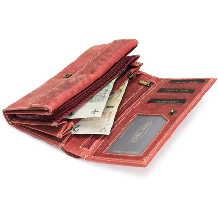 Portfel damski skóra nubuk Wild Tiger - czerwony