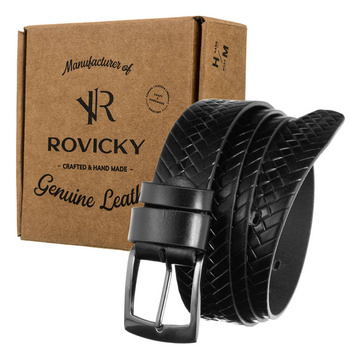 Skórzany pasek męski do garnituru klamra pleciony - Rovicky 105