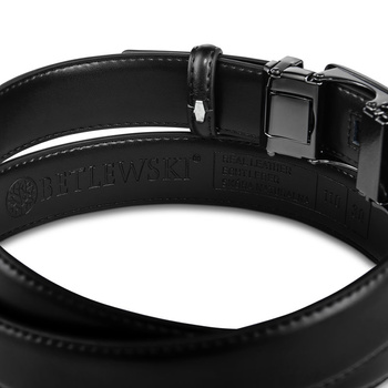 Skórzany pasek męski ELITE czarny 135-cm