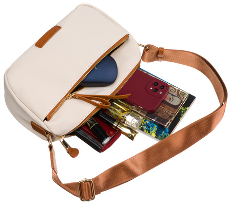 Torebka nylonowa brązowo-beżowa z paskiem na ramię - Peterson