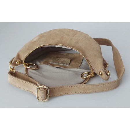 Listonoszka zamszowa Vera Pelle z złotymi okuciami Beżowa LN633T