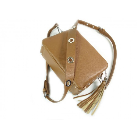 Listonoszka frędzelek, kółka ,dzety srebrne okucia Vera Pelle Camel VP1188C