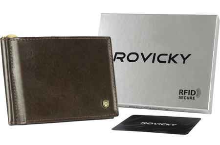 Portfel męski skórzany w brązowym kolorze z RFID - Rovicky