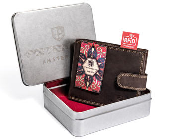 Portfel męski z nubukowej skóry naturalnej - Klasyka Peterson