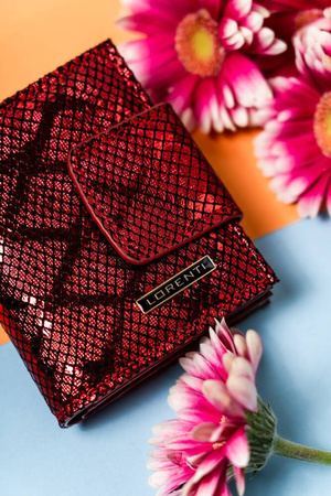 Mały, skórzany portfel damski na zatrzask i bigiel - Lorenti