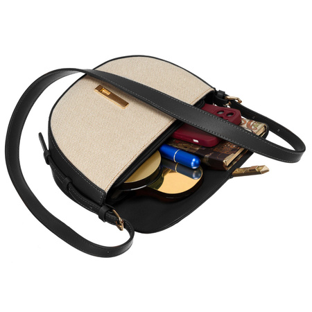 Listonoszka damska crossbody Peterson beżowo-czarna ze skóry i płótna