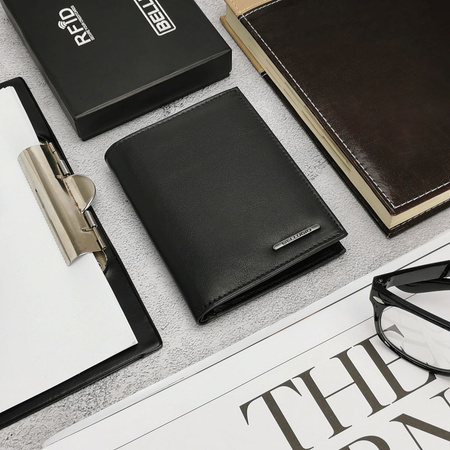 Portfel antykradzieżowy męski skórzany RFID Bellugio - czarny