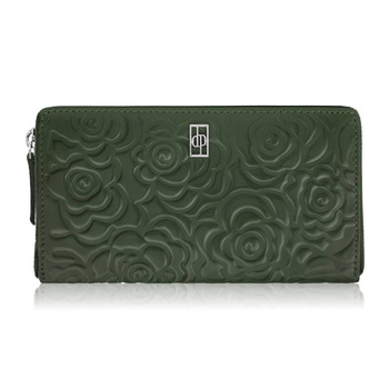 Ciemnozielony portfel damski skórzany z toczeniem kwiatowym RFID Paolo Peruzzi  AL-13-GB