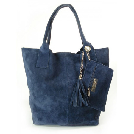 ZAMSZ NATURALNY WŁOSKA TORBA XL A4  SHOPPER BAG  SKÓRZANA GRANATOWA  W567BS