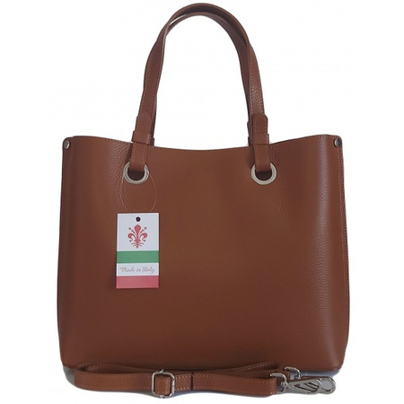 Torba shopper skórzana Vera Pelle camel z trzema komorami A4