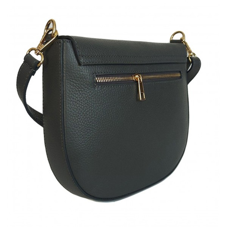 Listonoszka skórzana Vera Pelle podkówka, szara, złote okucia