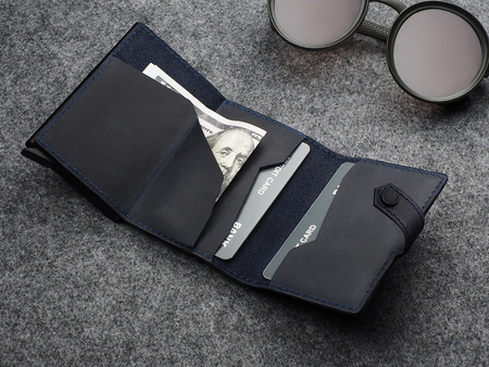 Portfel HIKER wykonany z polerowanej i woskowanej skóry Hunter granatowy