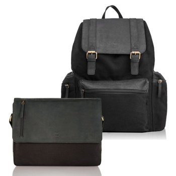 Plecak męski skórzano-canvasowy z torbą na ramię Paolo Peruzzi