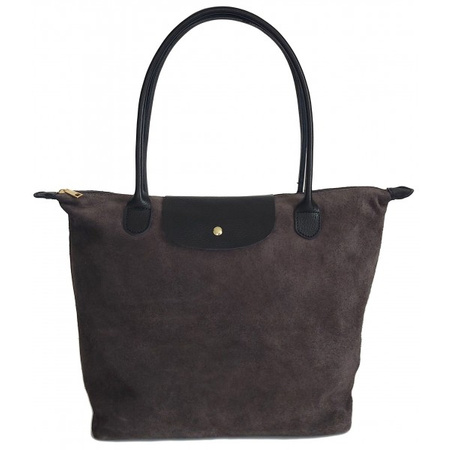 Torba shopper XL A4 zamszowa Vera Pelle szara z czarnym VKA41GN