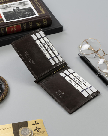 Portfel męski skórzany w brązowym kolorze z RFID - Rovicky