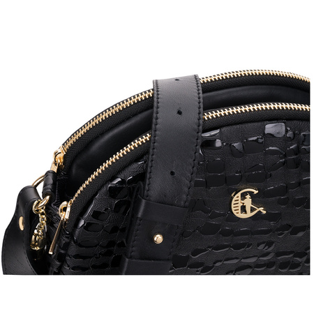 Torebka Canaletto - elegancka czarna skórzana listonoszka z efektem kropli