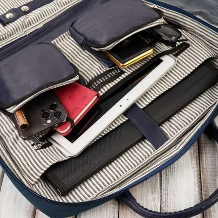 Torba męska na ramię lub do ręki wegaska do pracy na laptopa granatowa Paolo Peruzzi E-14-DB